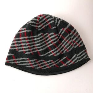 LL Bean Boys Small Winter Beanie Hat Gray Red Stripes